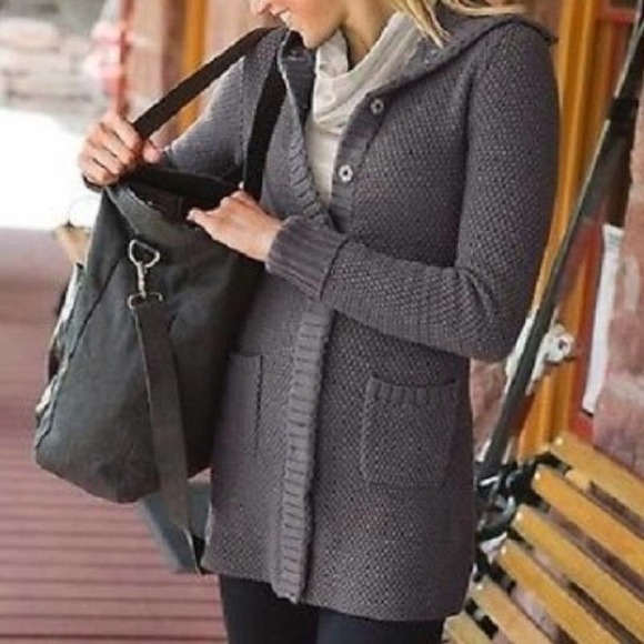 Athleta Sweaters - ATHLETA Sula cardigan tunic snap front gray knit sweater coat jacket Size L
